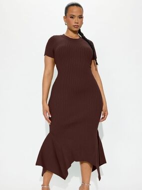 Fashion Nova Rare Catch Ribbed Midi Dress - Chocolate(1X) (NWOT)